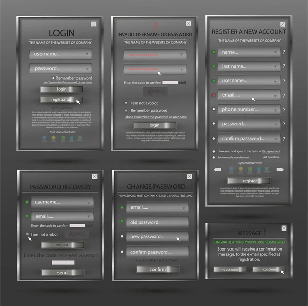 Ayarla web tasarım, oturum açma formu, kayıt formu için formu değiştirme şifre formu, şifre kurtarma, formu mesaj - Web sitesi oluşturma