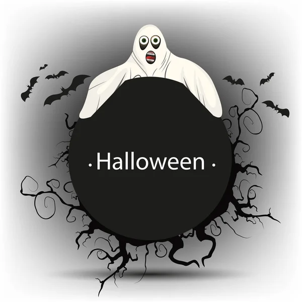 Banner redondo negro con un fantasma en Halloween — Vector de stock