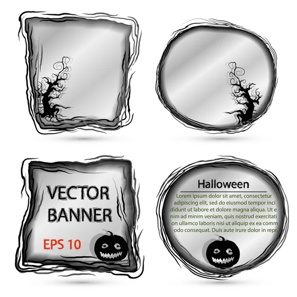 Banner vectorial redondo y cuadrado para Halloween con calabaza y árbol — Vector de stock