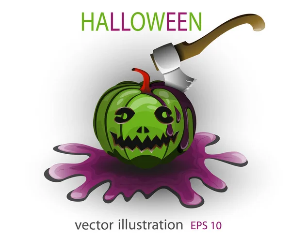 A Halloween egy szekerce és lila vérrel zöld tök — Stock Vector