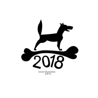 2018 köpek yeni yıl için bir logo, amblem, arka plan, afiş için bir kemik ile siyah ...