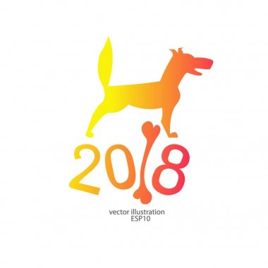 Sarı bir köpek için bir logo, amblem, arka plan, yeni yıl için bir kemik ile 2018 banner ...