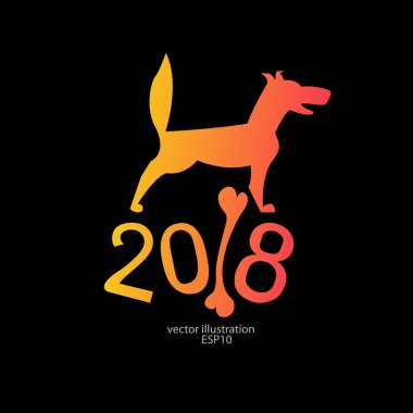 2018 köpek yeni yıl için bir logo, amblem, arka plan, afiş için bir kemik ile siyah ...