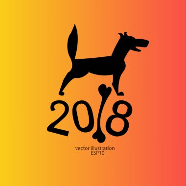  2018 köpek yeni yıl için bir logo, amblem, arka plan, afiş için bir kemik ile siyah ...