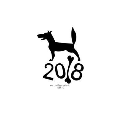 2018 köpek yeni yıl için bir logo, amblem, arka plan, afiş için bir kemik ile siyah ...