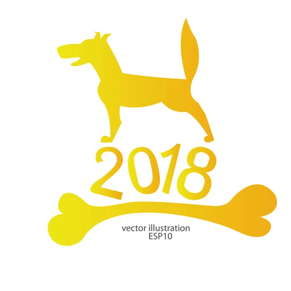 2018 un perro amarillo con un hueso para el nuevo año para un logotipo, emblema, fondo, bandera  ... — Vector de stock