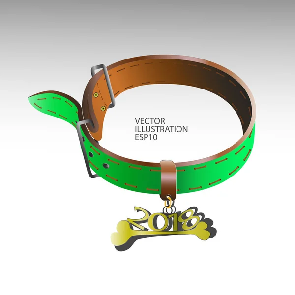 2018 collar de perro verde en el símbolo del año nuevo del año — Vector de stock