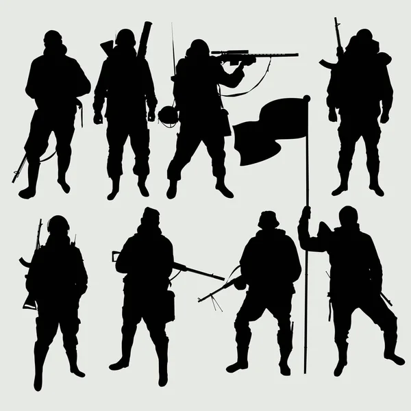 Set Images Soldiers Silhouettes Vector Eps10 — Stock Vector