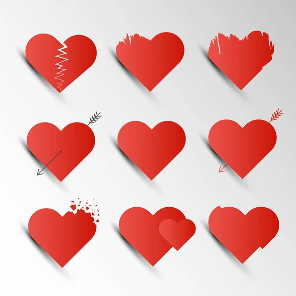 Conjunto Corazones Rojos Para Amor Para Día San Valentín Eps10 — Archivo Imágenes Vectoriales