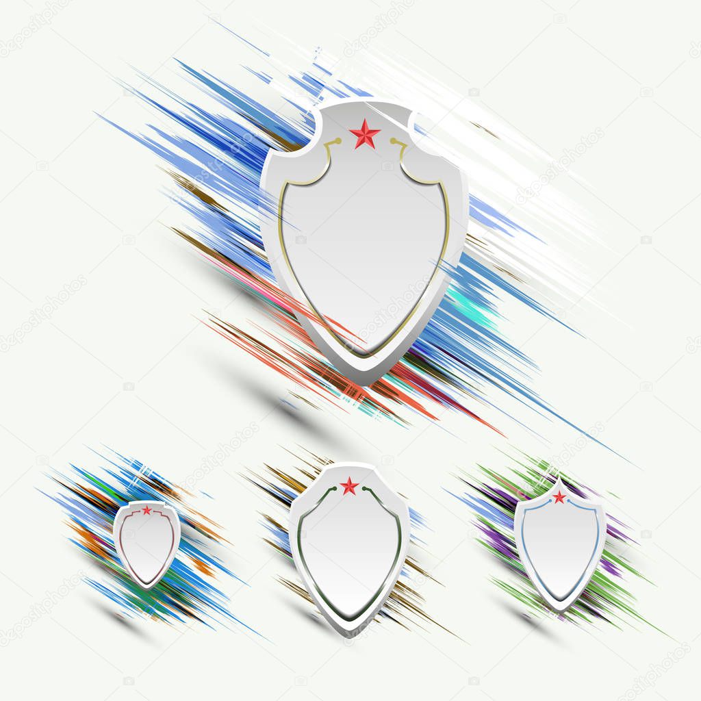 A banner in the shape of a shield with an abstract background (Maso), in the colours of the Russian flag - vector eps10