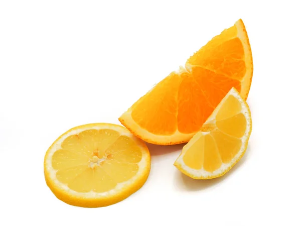 Fresh orange and lemon slice on white background — Stock Photo, Image