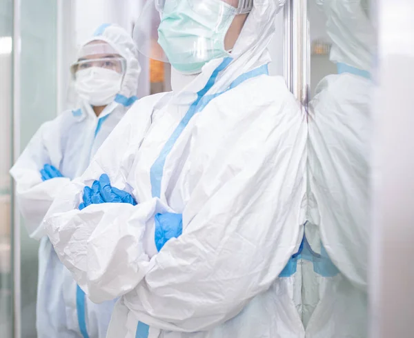 Asian Woman Doctor Personal Protective Suit Ppe Wearing Mask Goggles — Stock Photo, Image