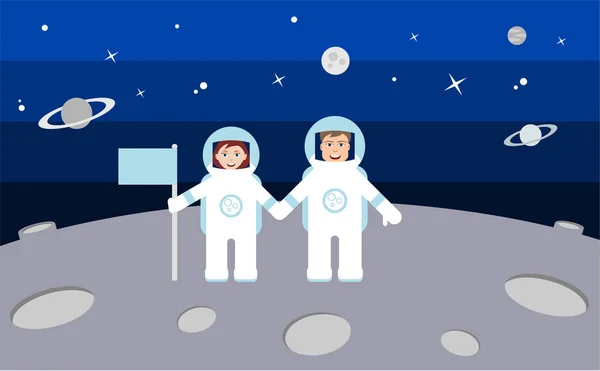 Dos astronautas tomados de la mano — Vector de stock