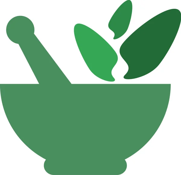Hierbas en mortero de cerámica verde con pestle — Vector de stock