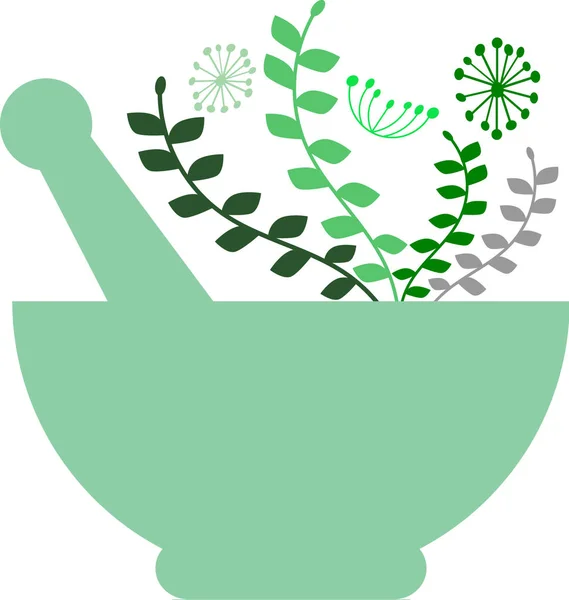 Herbes vertes au mortier avec pilon — Image vectorielle