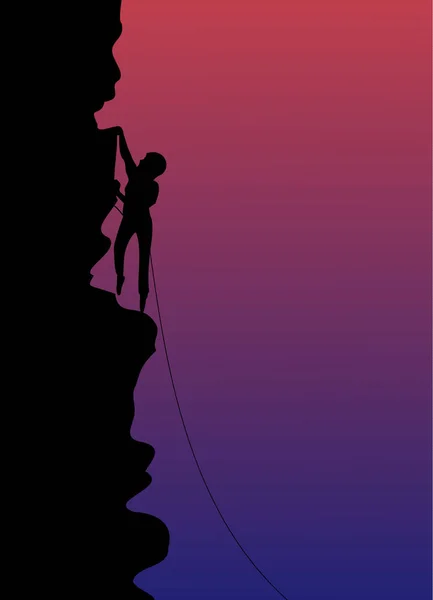 Rock klimmer in de zonsondergang — Stockvector
