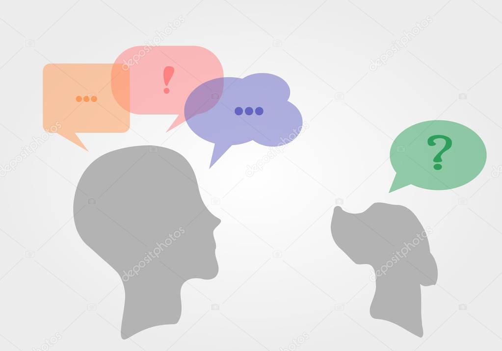 Interaction between dog and man with transparent speech bubbles