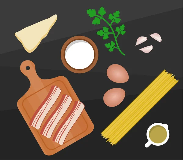 Espaguete Carbonara ingredientes — Vetor de Stock