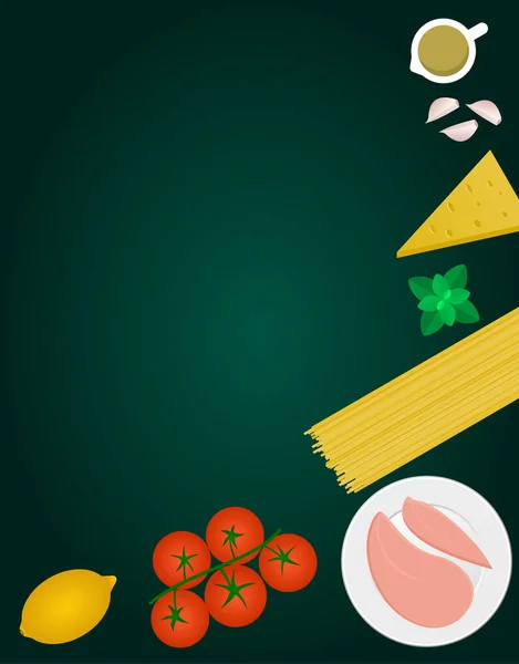 Pollo Milanés ingredientes con espacio para el texto sobre el fondo verde — Vector de stock