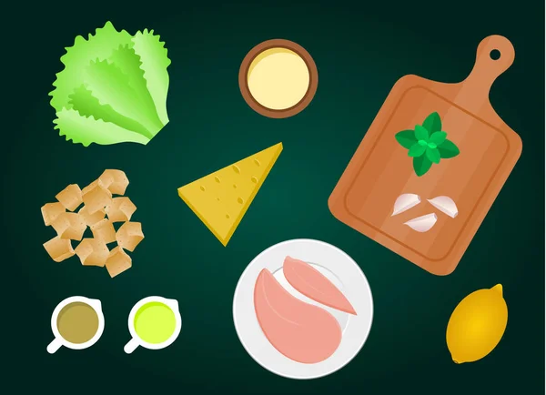 Caesar salad ingredients — Stock Vector