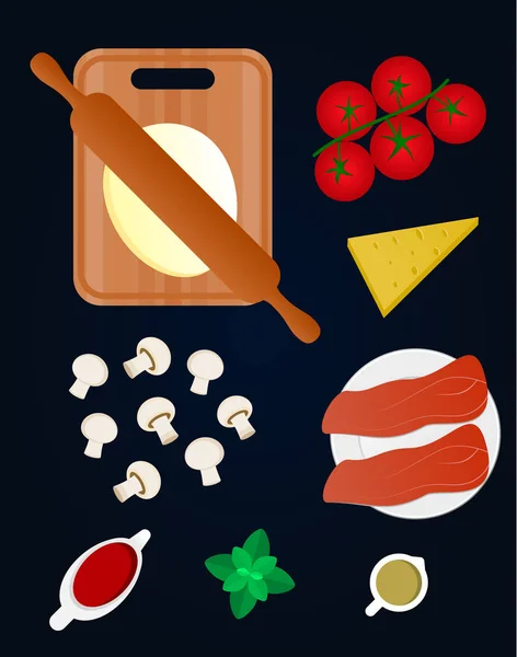 Ingredienti della pizza sullo sfondo blu — Vettoriale Stock