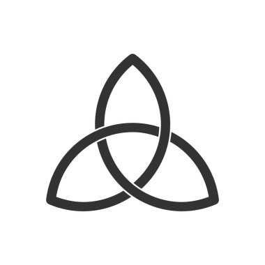 Kelt Üçlemesi düğümü. Triquetra sembolü. Üç parça birlik ikonu. Sonsuzluğu simgeleyen antik bir süs. Birbirine kenetlenmiş şekillerin sonsuz döngü işareti. Birbirine bağlı döngüler trefolil yapar. Vektör illüstrasyonu.