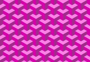 Mor geometrik pürüzsüz küp deseni. Isometric şekiller soyut arkaplan. 3D duvar kağıdı, arka plan. Web ve mobil arayüz şablonu. Modaya uygun bir doku. Kusursuz kübik sanat. Vektör illüstrasyonu