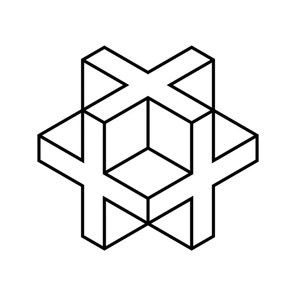 Linear Cross Sign Isometric Cube Shape Made Crosses Necker Cube — Stock vektor