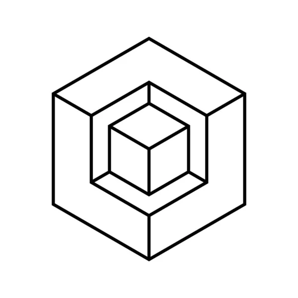 Esquema Forma Caja Isométrica Cubo Pequeño Cubo Grande Objeto Caja — Vector de stock