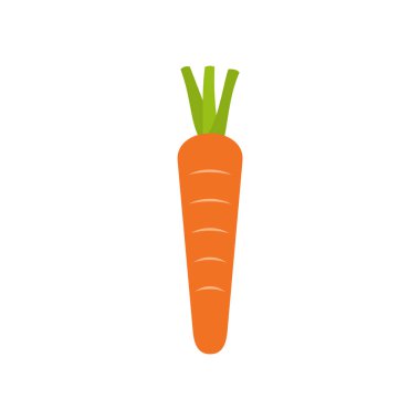 Beyaz arka planda izole edilmiş havuç ikonu. Tek havuç sembolü. Portakallı gevrek sebze. Beta carotene 'den A vitamini açısından zengin sağlıklı yiyecekler. Daucus carota. Vektör illüstrasyonu, düz biçim, klip sanatı.