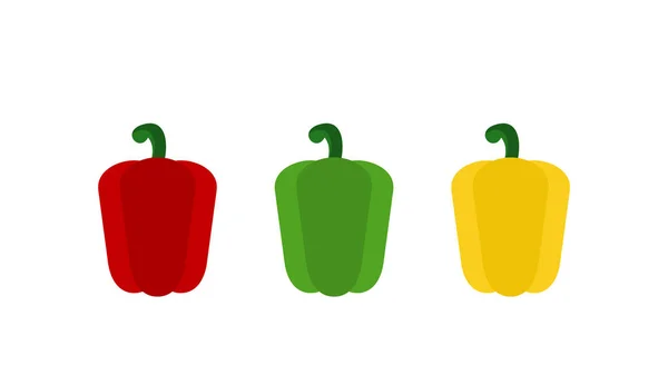 Three Bell Peppers Red Green Yellow Paprika Set White Background — 스톡 벡터