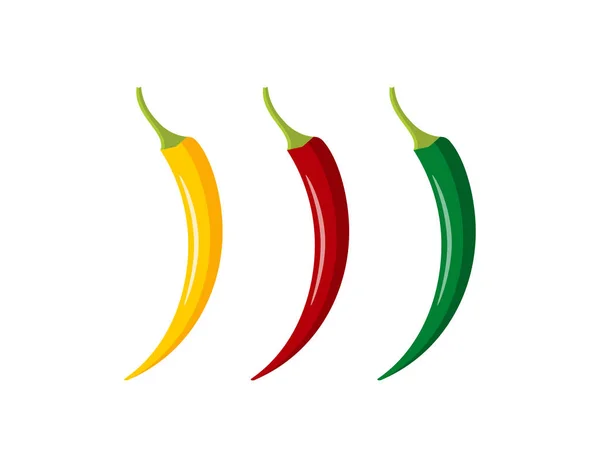 Colorful Hot Chili Peppers Isolated White Background Yellow Red Green — 스톡 벡터