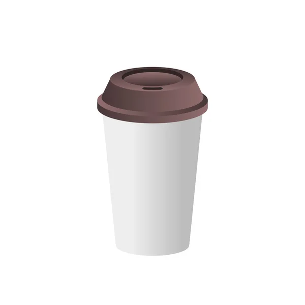 茶色の蓋のモックアップとホワイトペーパーカップ 白い背景にリアルな使い捨てコーヒーカップ カフェのロゴのためのブランクモックアップ ブランドアイデンティティのための空のプラスチックカップ ベクターテンプレートイラスト クリップアート — ストックベクタ