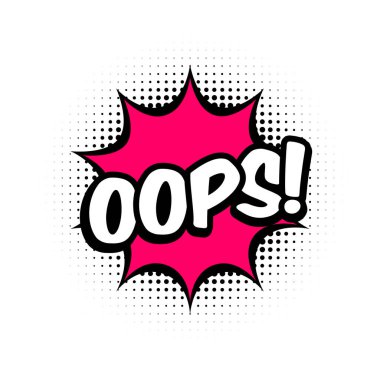 Kırmızı konuşma balonunda komik bir mesaj. Yarım ton arkaplanlı bir balon. Beyaz arkaplan, çizgi film metni. Afiş, ağ, poster için etiket. Vektör illüstrasyonu, düz biçim, klip sanatı.