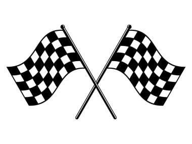 Checkered flags. Black and white race flag. Finish or start rippled crossed flag icon. Motorsport or auto racing symbol on white background. Final lap race. Vector illustration, flat style, clip art. clipart