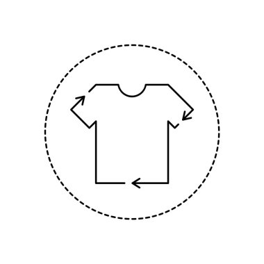 Geri dönüşüm çamaşır ipi simgesi. Kıyafet geri dönüşüm işareti daire şeklinde. Sürdürülebilir tekstil endüstrisi için yuvarlak sembol, logo veya rozet. Etik tüketim ve çevre dostu imalat. Vektör, düz, klip sanatı