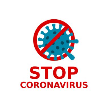Coronavirus mesajını durdur. Kırmızı yasak işaretinin içindeki virüs simgesi. Coronavirus sınırların ötesine yayılıyor. COVID 19 hastalık önleme, dikkat, tehlike. Salgın hastalık konsepti. Vektör illüstrasyonu, düz, klip sanatı
