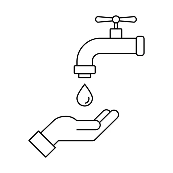 Χέρι Και Βρύση Γραμμή Εικονίδιο Πλύνε Χέρια Σου Εξοικονόμηση Νερού — Διανυσματικό Αρχείο
