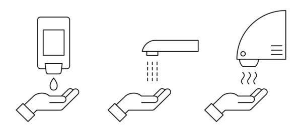 Процедура Мытья Рук Значок Тонкой Линии Автоматическое Оборудование Туалета Прикосновений — стоковый вектор