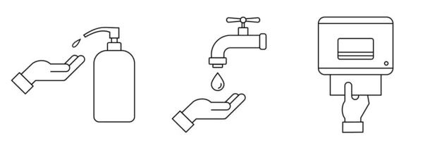 Hoe Handen Veilig Wassen Instructies Handwas Procedure Dunne Lijn Pictogram — Stockvector