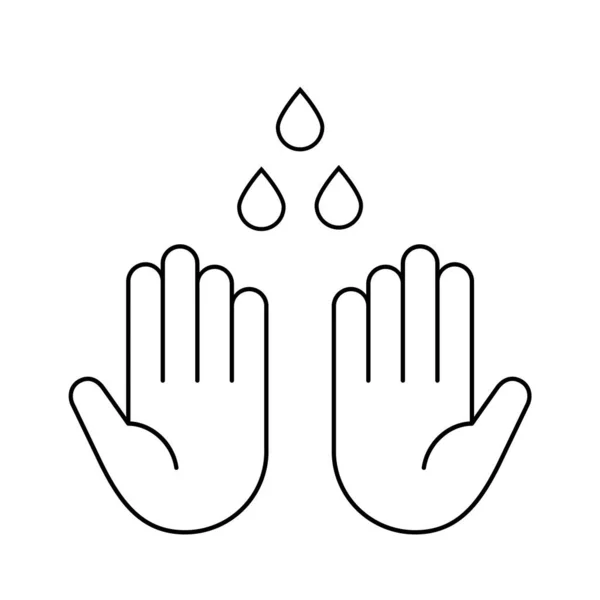 Umyj Ręce Mycie Rąk Cienką Ikoną Dwie Ludzkie Dłonie Krople — Wektor stockowy