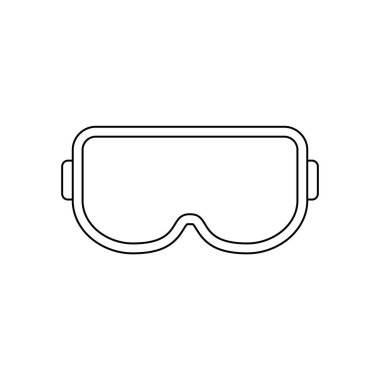 Koruyucu gözlük, ince çizgi ikonu. Güvenlik gözlüğü işareti ya da sembol. Cerrahi ya da laboratuvar gözlüğü taslağı. Gözler için koruyucu giysi. Corona virüs ekipmanlarıyla savaş. Vektör illüstrasyonu, düz biçim, klip sanatı