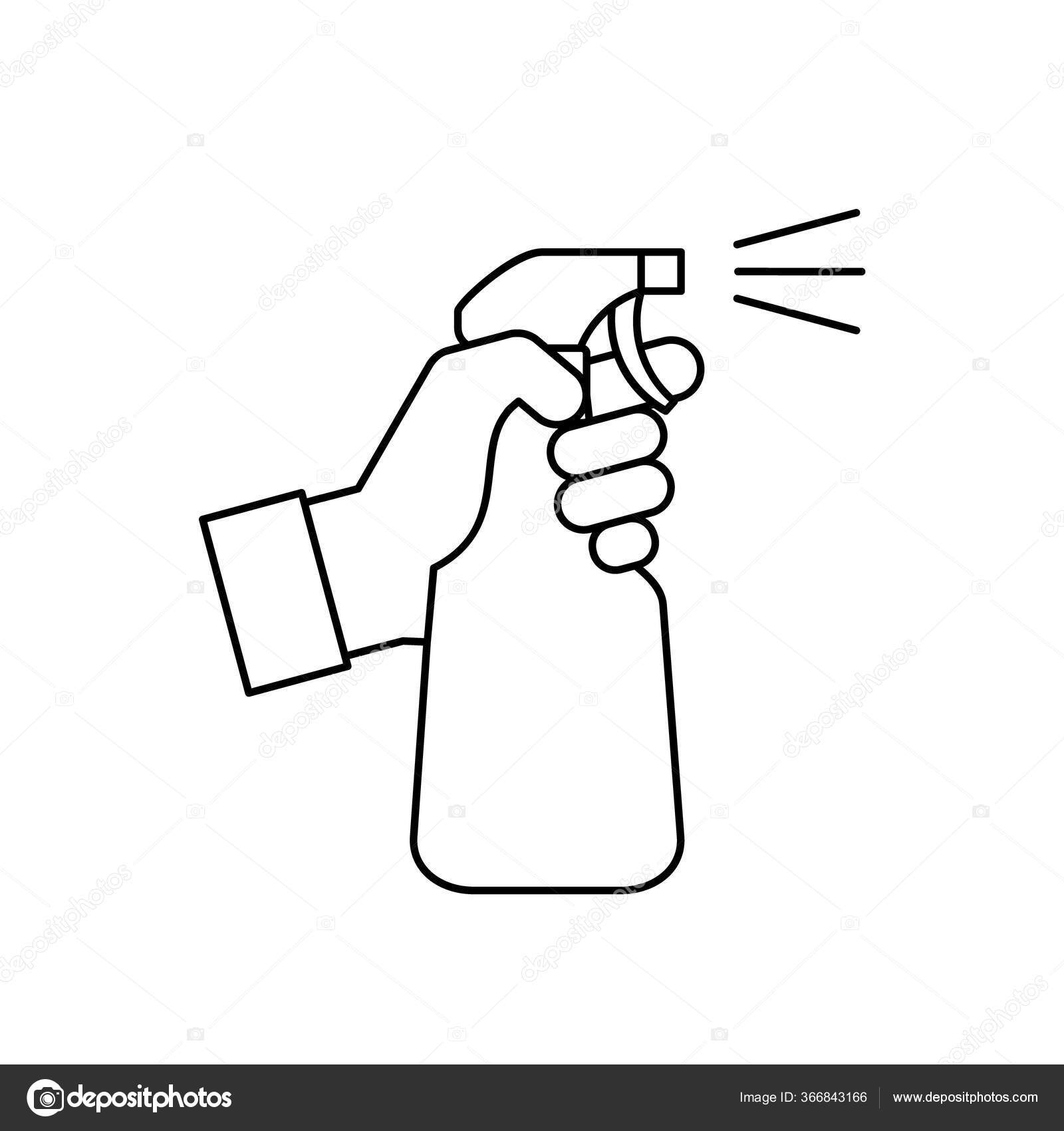 Hand Holding Spray Bottle Line Icon Cleaning Disinfection Concept