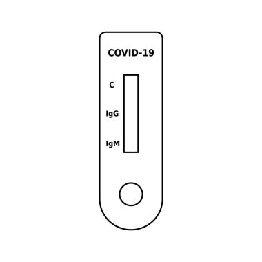 Hızlı Covid 19 teşhis çizgisi simgesi. Coronavirus tespiti bir adım. Büyük nüfus testleri. Hızlı bir antikor tespit testi. Beyaz arka planda siyah bir taslak. Vektör, düz, klip sanatı