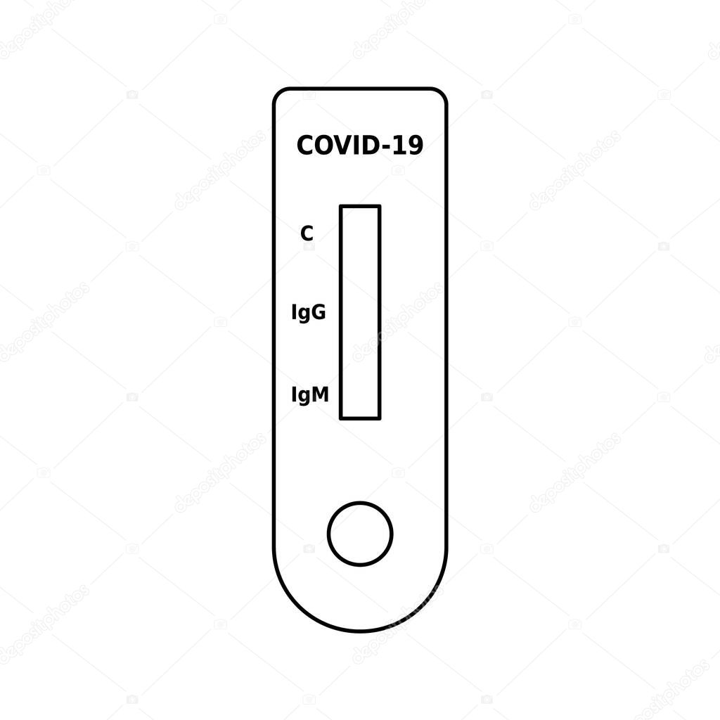 Fast Covid 19 diagnostic test line icon. Coronavirus detection one step test. Massive testing of population. Quick antibody detection test. Black outline on white background. Vector, flat, clip art