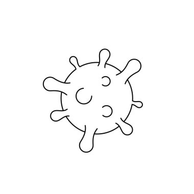 Coronavirus çizgi simgesi. Bilgi grafikleri için basit COVID-19 sembolü. Tek virüs patojen ince çizgi silueti. Corona virüsü işareti. Beyaz arka planda siyah bir taslak. Vektör illüstrasyonu, düz, klip sanatı.