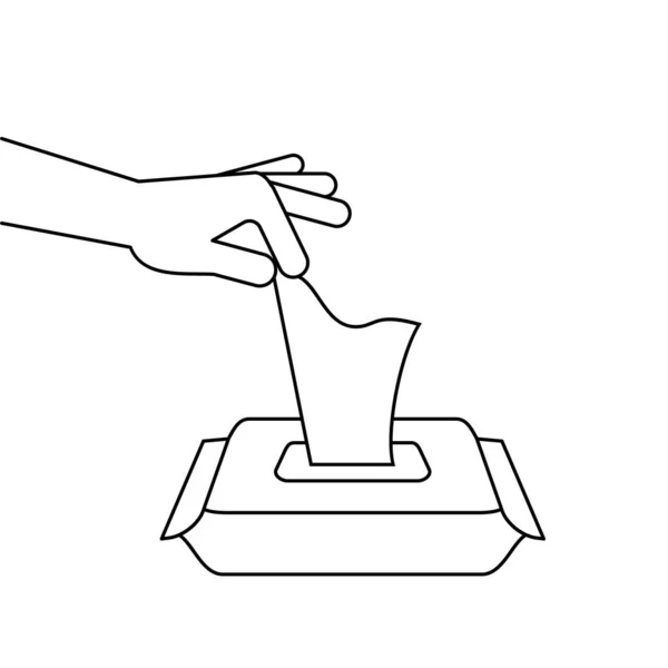Mão Puxando Uma Toalhita Molhada Pacote Portátil Álcool Séptico Desinfetante —  Vetores de Stock