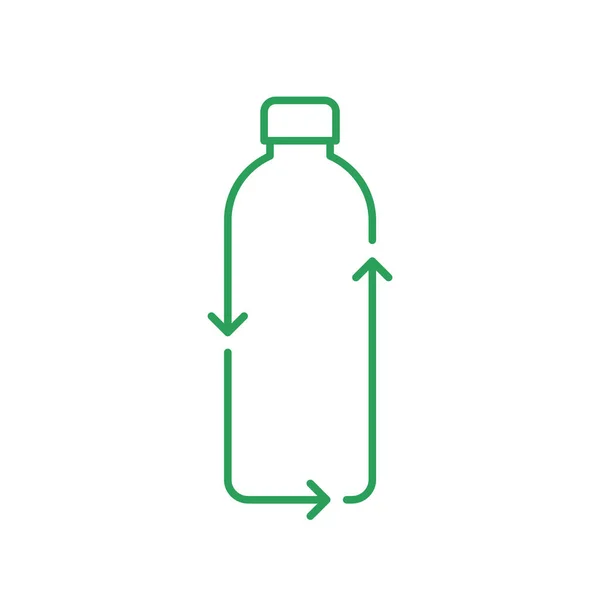 循环瓶子线图标 可回收箭头的塑料瓶 零浪费和可持续性概念 塑料污染 白色背景的绿色轮廓 矢量插图 平面风格 剪贴画 — 图库矢量图片