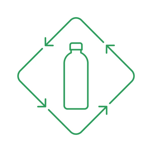 回收塑料或玻璃瓶标志 绿色瓶子 长方形 有箭头 可持续生活方式概念 细线图标 白色背景的绿色轮廓 矢量图解 剪贴画 — 图库矢量图片
