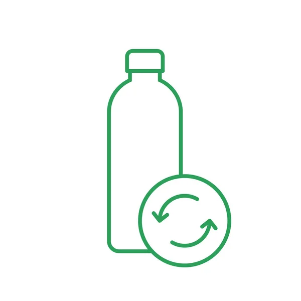 可重复使用的瓶子细线图标与回收标志 可回收玻璃瓶 可持续的生活方式 白色背景的绿色轮廓 零浪费生态友好的概念 矢量图解 剪贴画 — 图库矢量图片